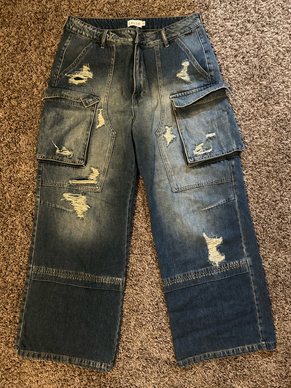 Cello Distressed Blue Cargo Denim Pants for WOMEN